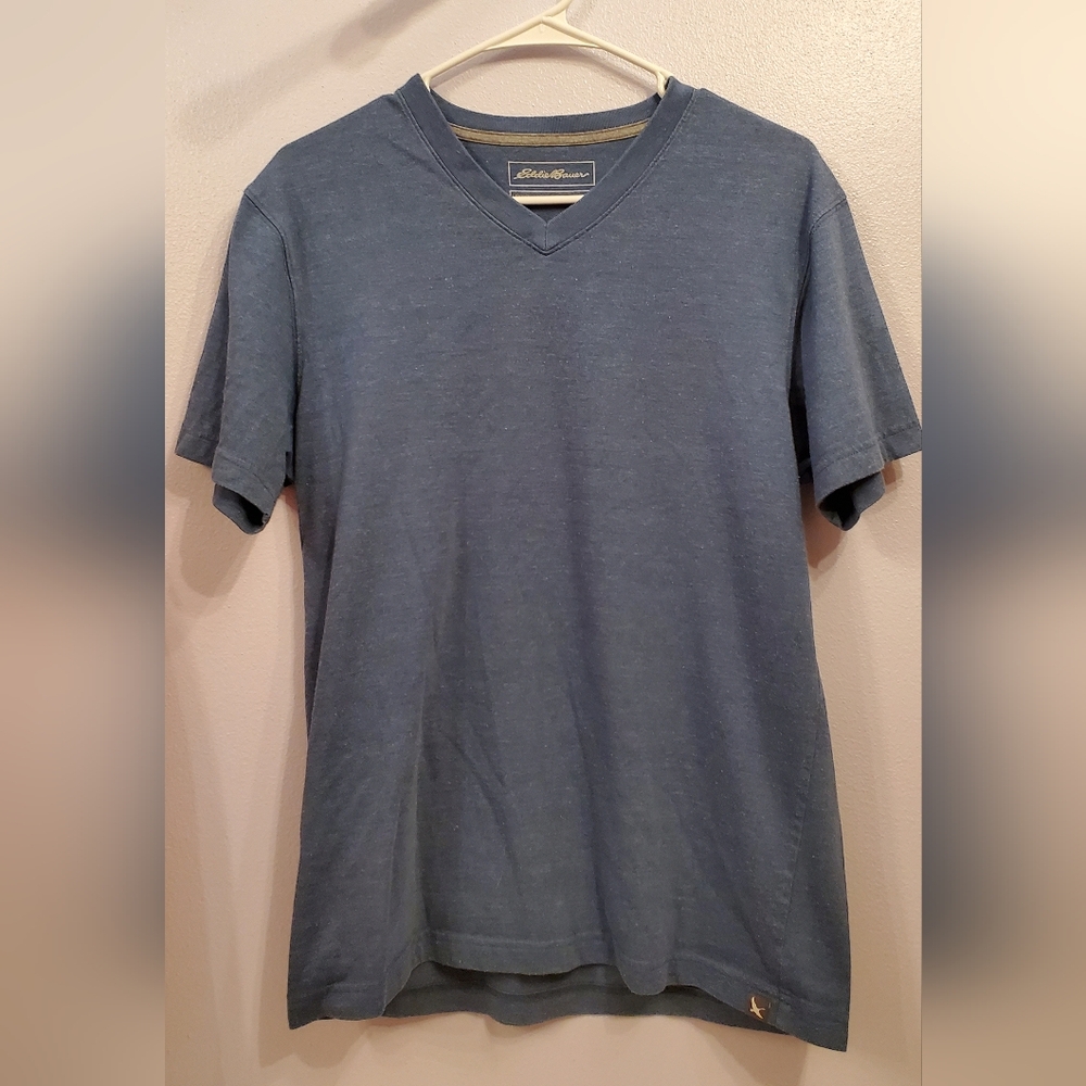 Eddie Bauer Legend Wash Blue Cotton Blend Short-Sleeve V-Neck T-Shirt Mens Small